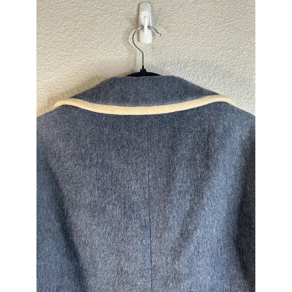 European Fashion Women's Blue Contrast Trim Paisley Lined Wool Coat Size Large
